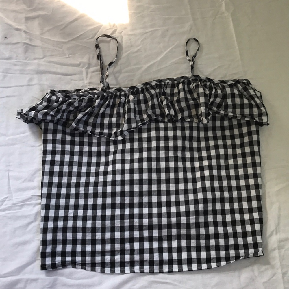Black and white checkered flowy tank top